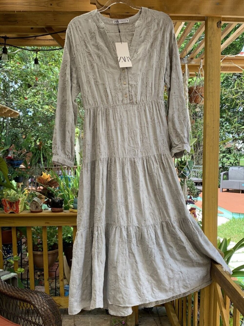 SALE!!!NWT_ZARA WOMAN EMBROIDERED TIERED MIDI DRESS GRAY MARL fw23 8741/ S